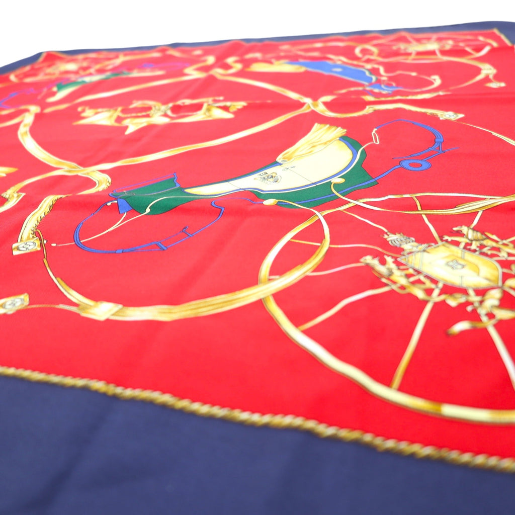 CELINE Made in Italy Large Scarf Red Navy All-over Print Silk Emblem