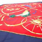 CELINE Made in Italy Large Scarf Red Navy All-over Print Silk Emblem