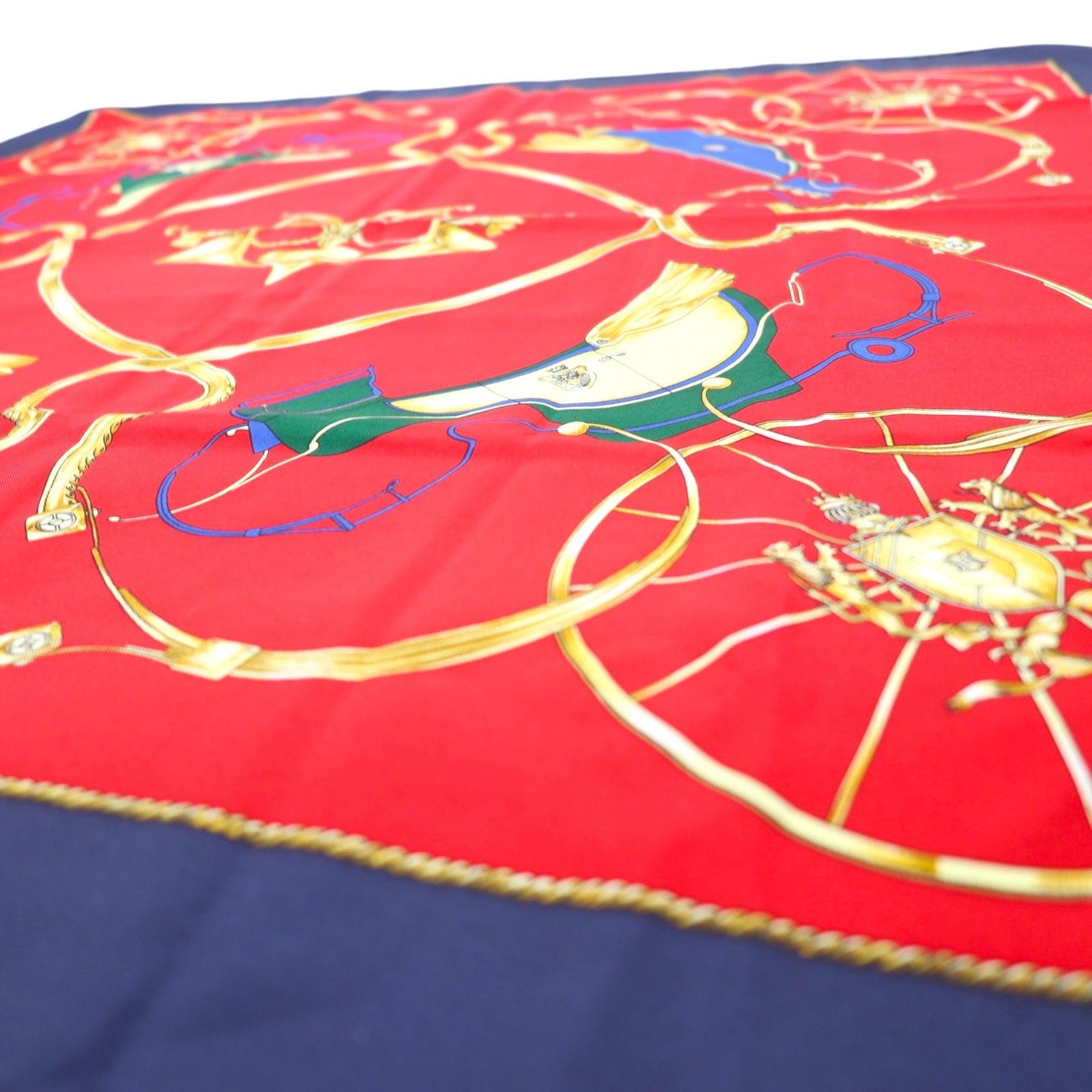 CELINE Made in Italy Large Scarf Red Navy All-over Print Silk Emblem