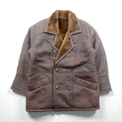 80s Vintage Shearling Coat ダブルブレスト ムートンコート レザージャケット XL ボア 羊毛革くるみボタン