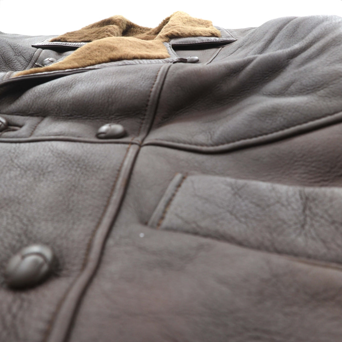80s Vintage Shearling Coat, Double-Breasted, Mouton Leather Jacket, XL, Boa, Wool Leather, Covered Buttons