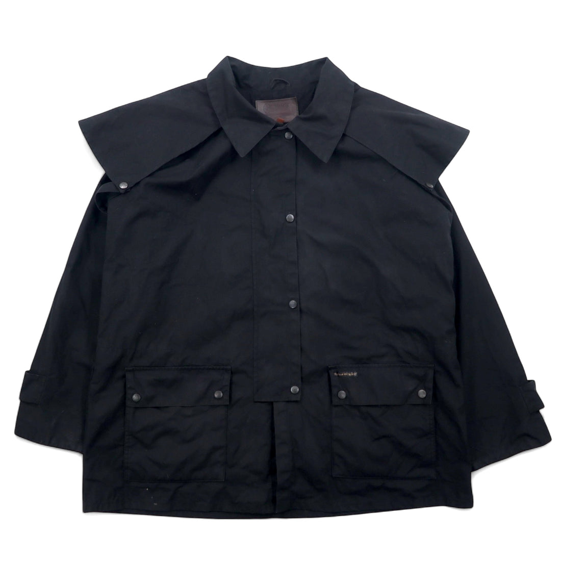 日本然リトテ-古着オンライン-OUTBACK オイルドジャケット L ブラック コットン オイルスキン ケープ ドローコード SWAGMAN JACKET-OUTBACK Oiled Jacket L Black Cotton Oilskin Cape Drawcord SWAGMAN JACKET