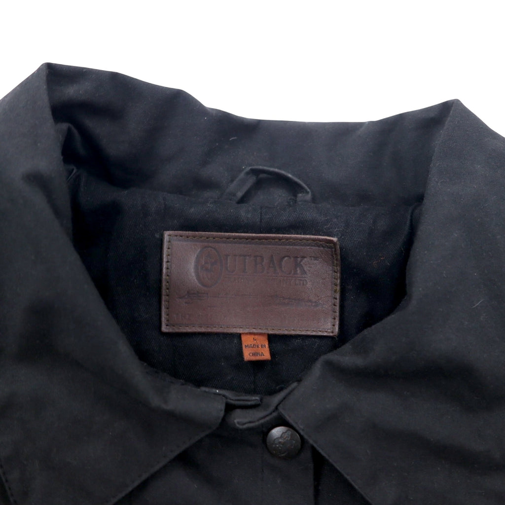 OUTBACK Oiled Jacket L Black Cotton Oilskin Cape Drawstring SWAGMAN JACKET