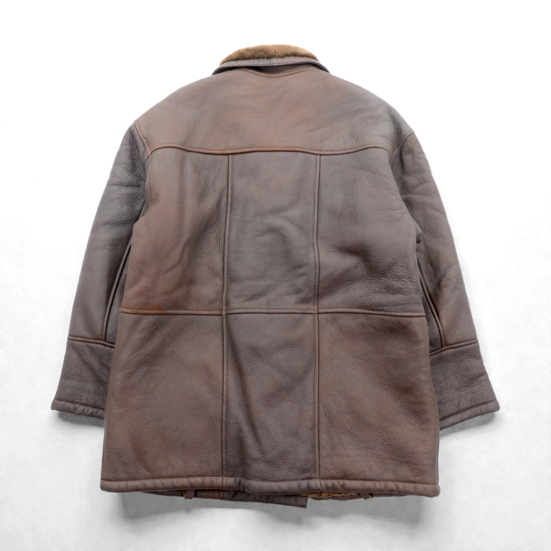80s Vintage Shearling Coat, Double-Breasted, Mouton Leather Jacket, XL, Boa, Wool Leather, Covered Buttons