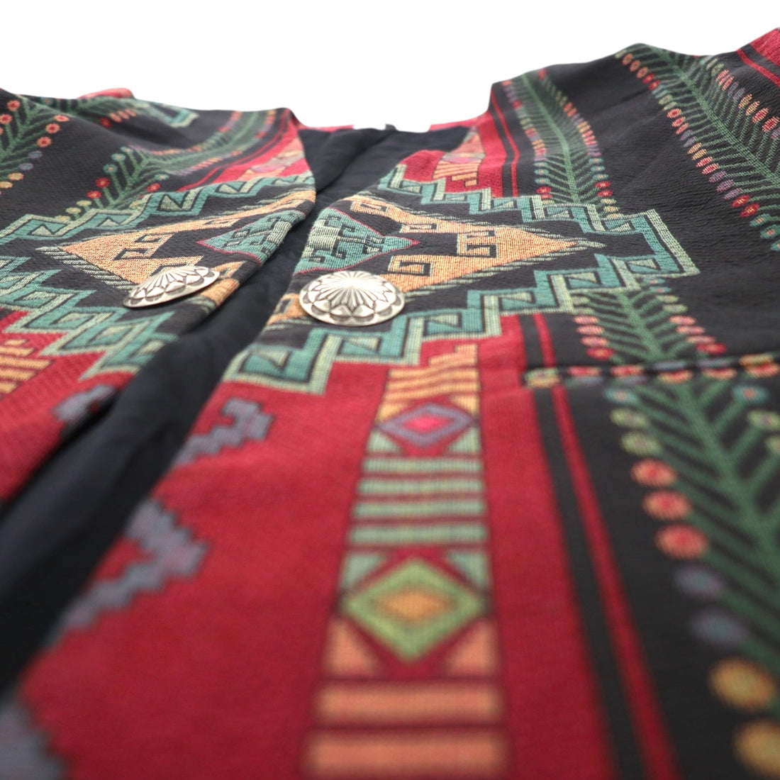 80s USA Vintage Blazer WRAPS Chimayo Jacquard Jacket, Size M, Native American Print Tapestry, Concho Buttons, Made in USA