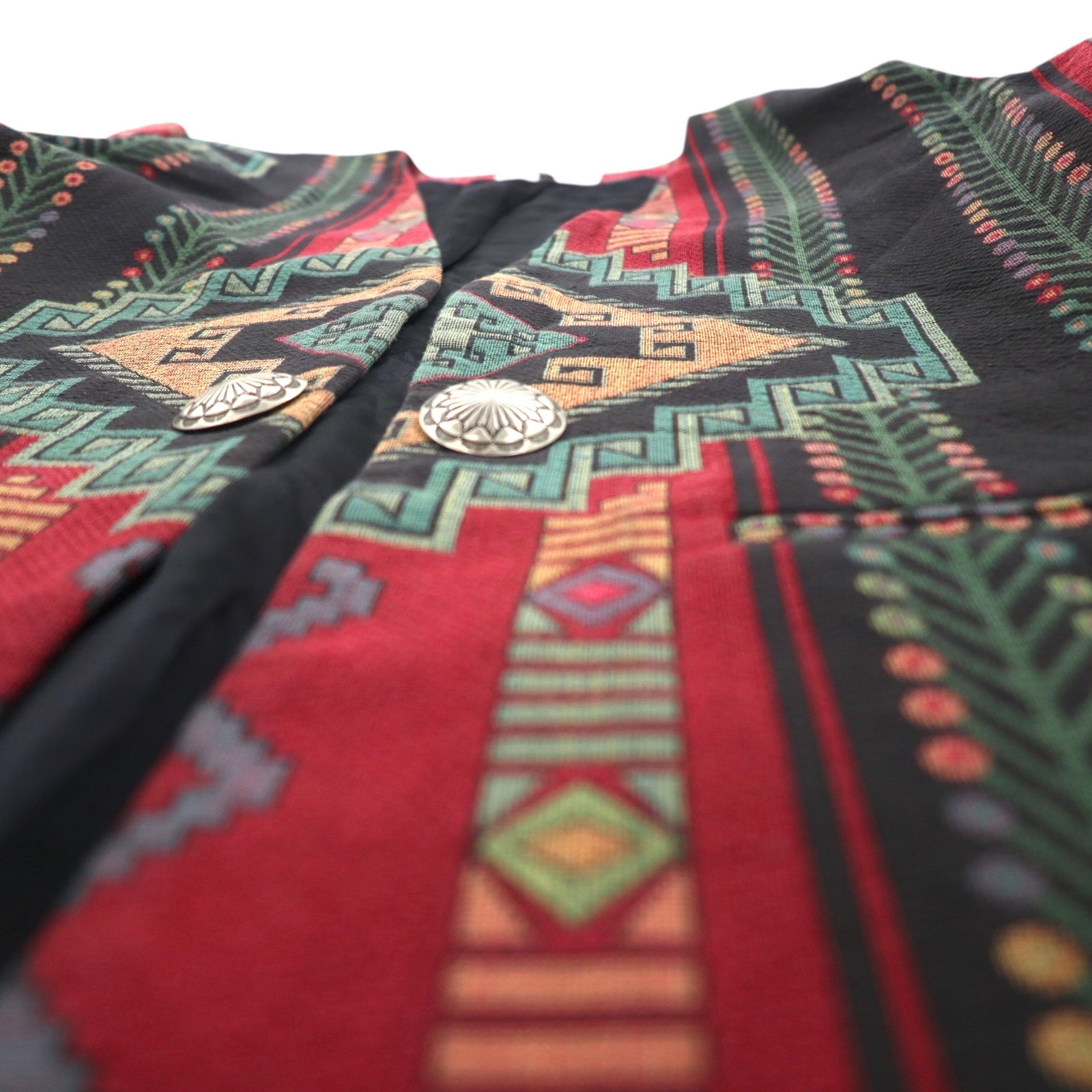 80s USA Vintage Blazer WRAPS Chimayo Jacquard Jacket, Size M, Native American Print Tapestry, Concho Buttons, Made in USA