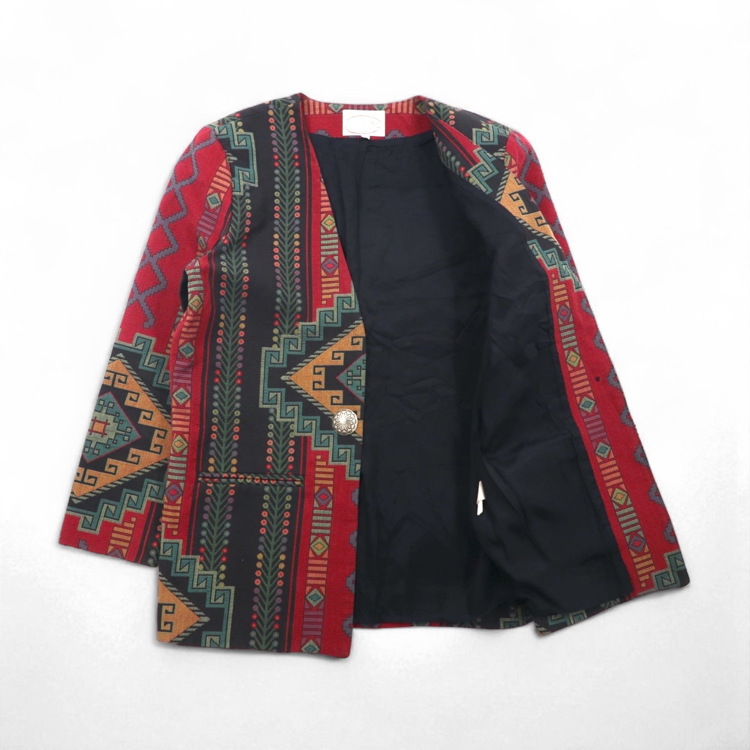 80s USA Vintage Blazer WRAPS Chimayo Jacquard Jacket, Size M, Native American Print Tapestry, Concho Buttons, Made in USA