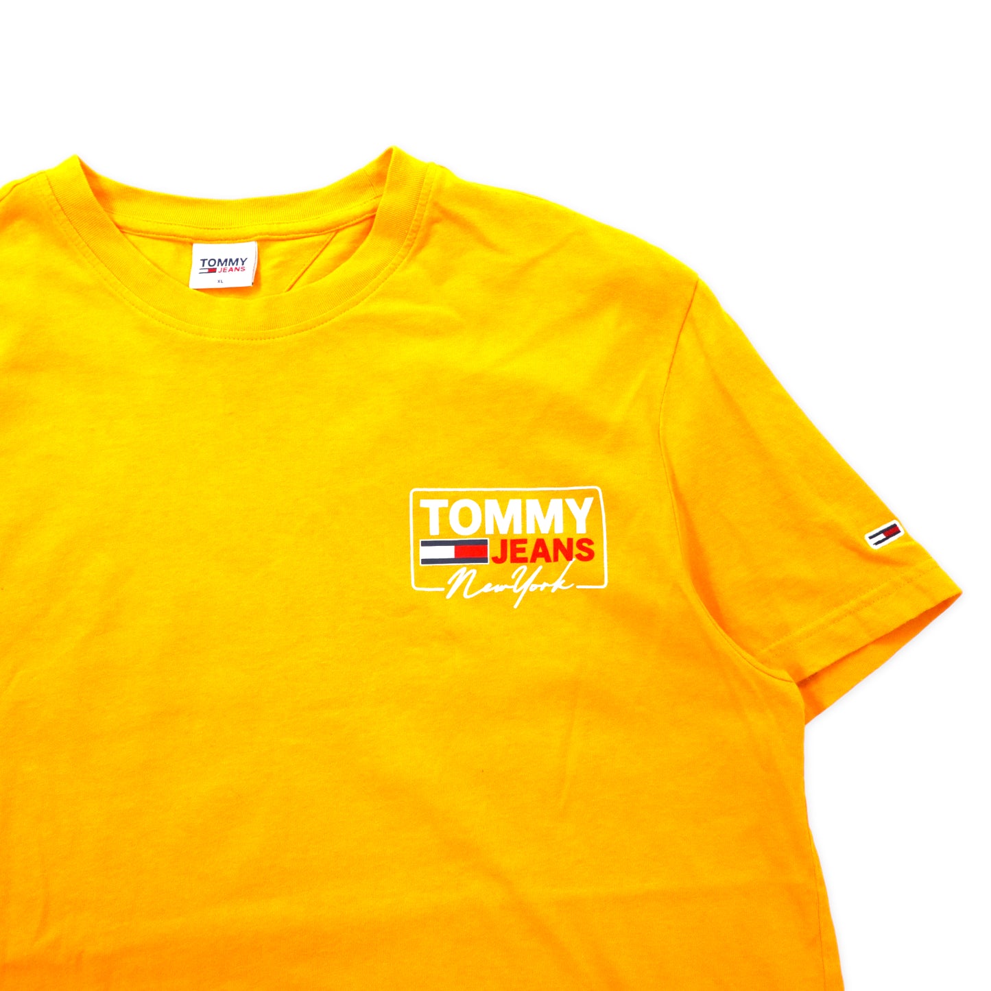 TOMMY JEANS ロゴプリントTシャツ XL イエロー コットン バックプリント NY SCRIPT BOX BACK LOGO TEE