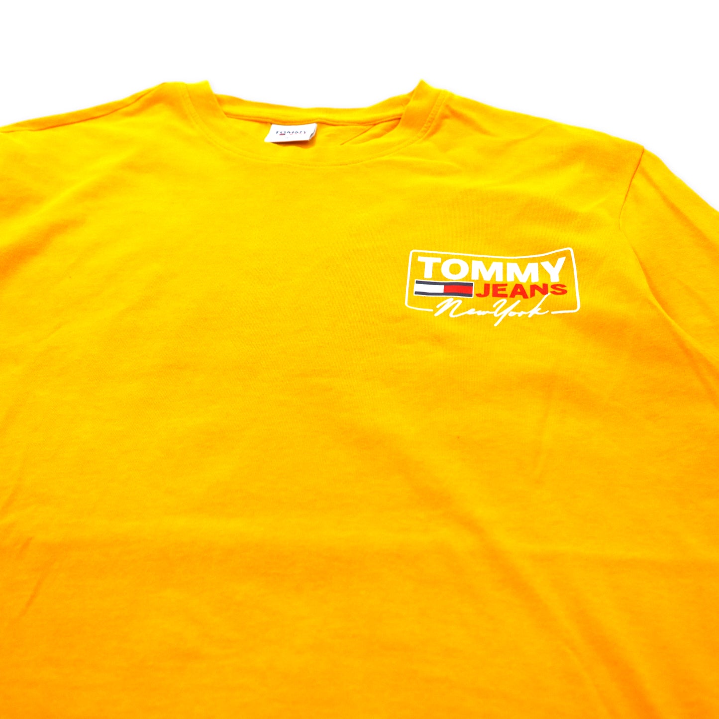 TOMMY JEANS ロゴプリントTシャツ XL イエロー コットン バックプリント NY SCRIPT BOX BACK LOGO TEE