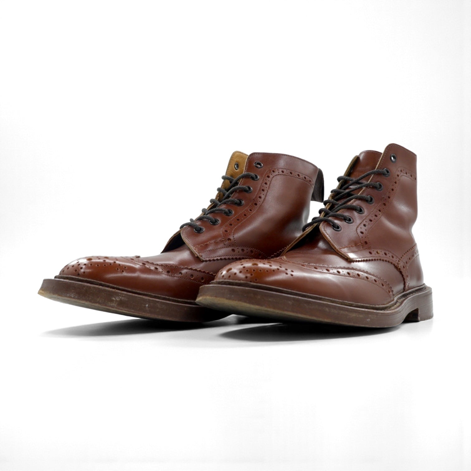 Tricker's UK-Made Moulton Country Boots, Full Brogue, Lace-Up