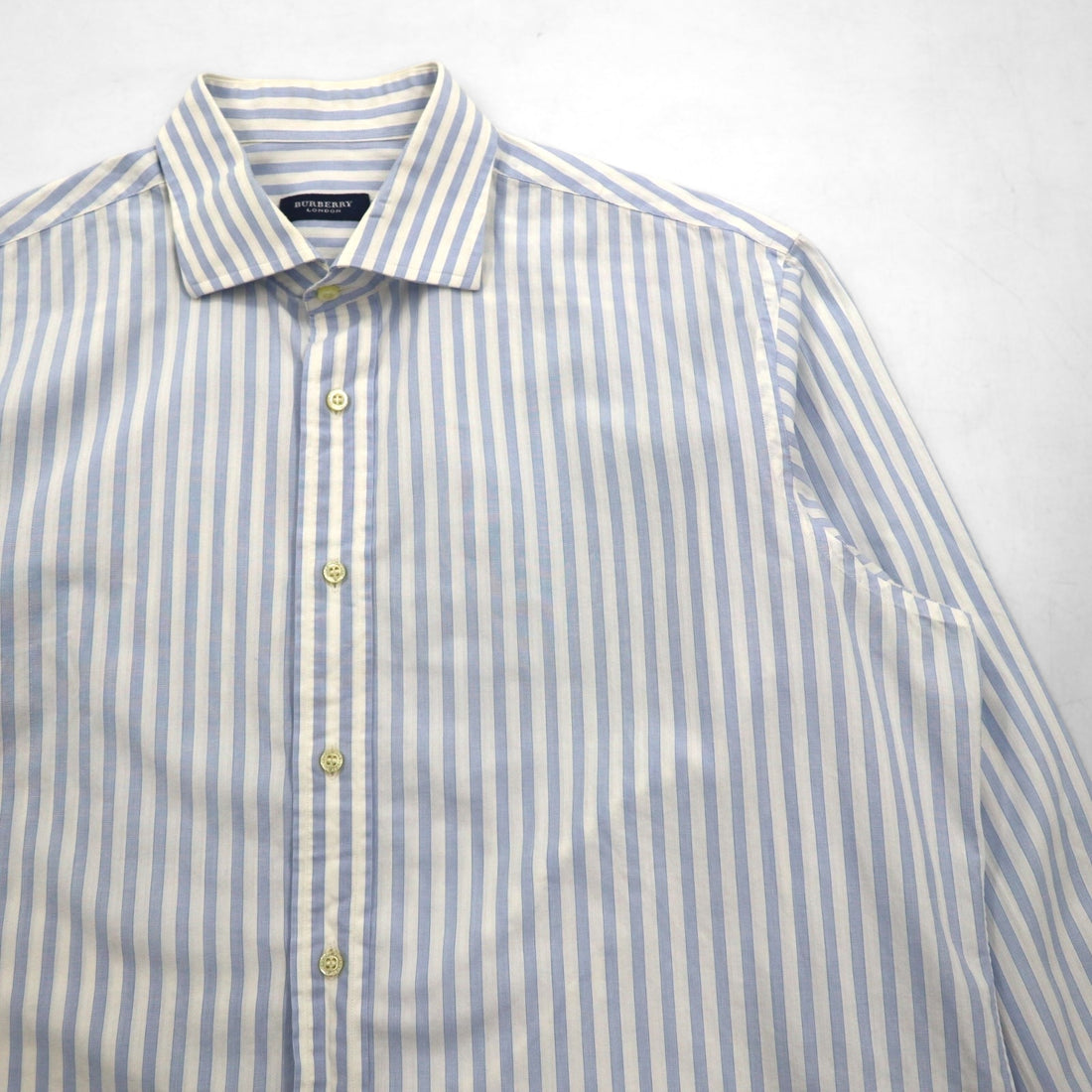 BURBERRY Wide Collar Striped Dress Shirt XL Blue White Cotton