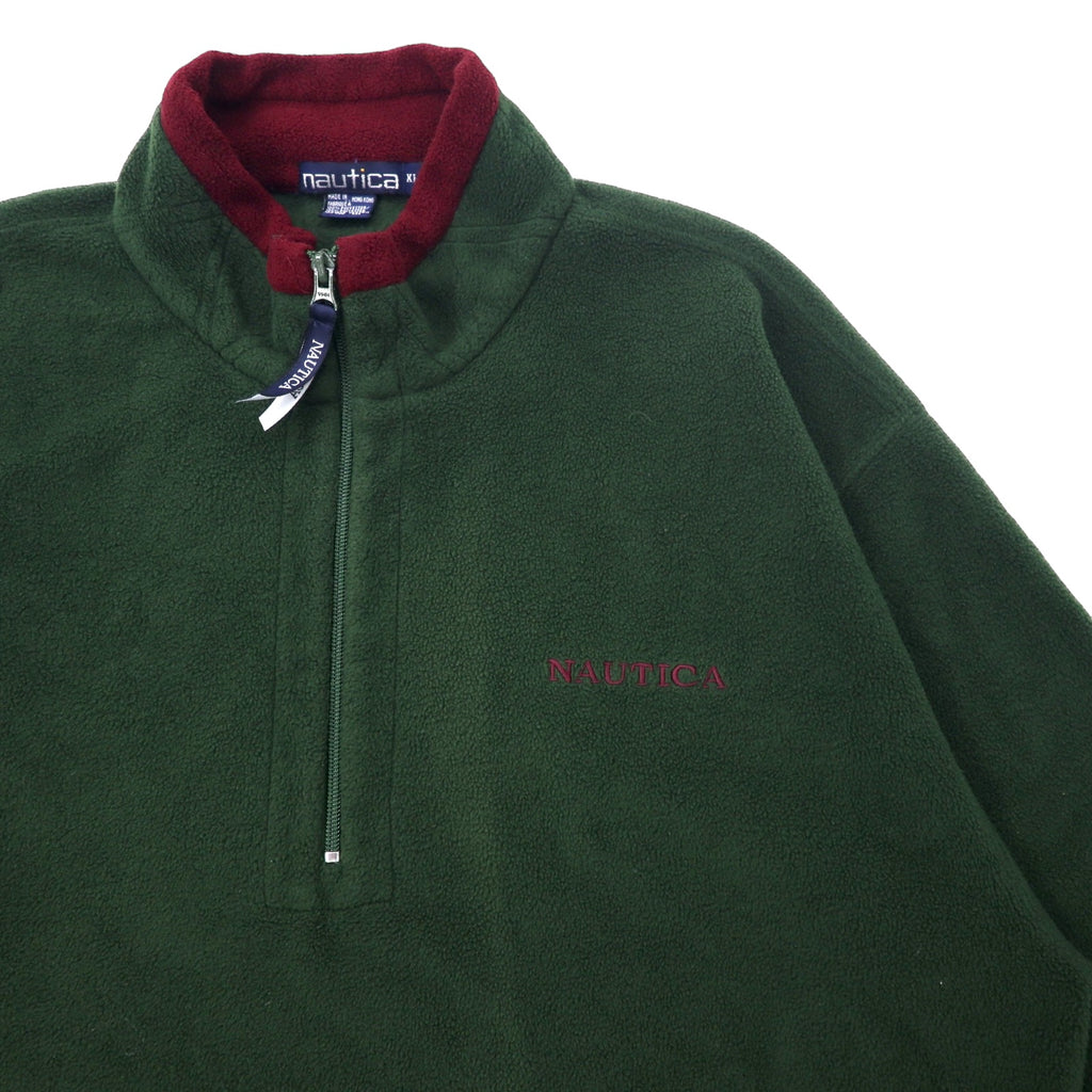 nautica 90s half zip fleece jacket XL green polyester one point logo embroidery