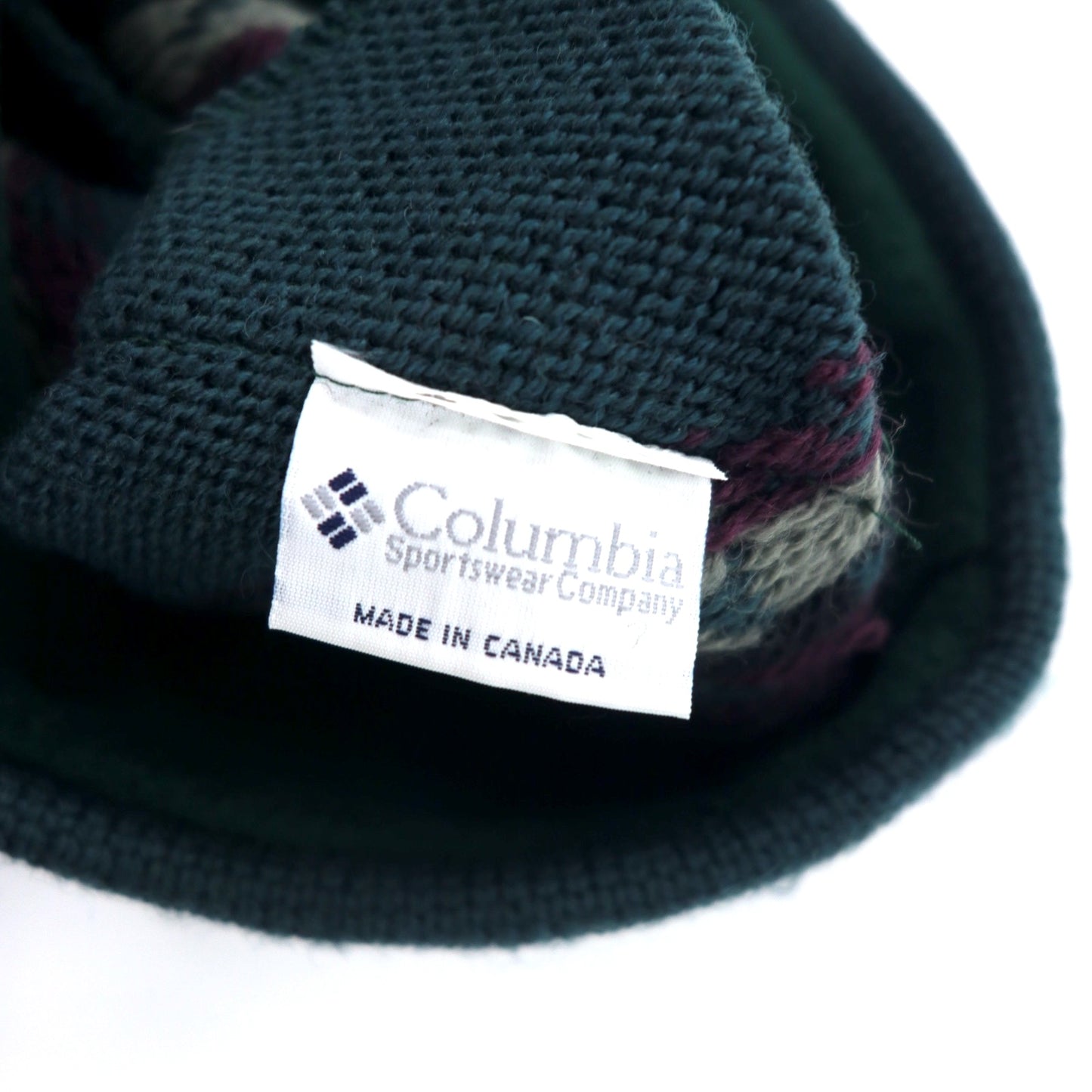Columbia カナダ製 90年代 ニット帽 ビーニー FREE グリーン ウール 総柄