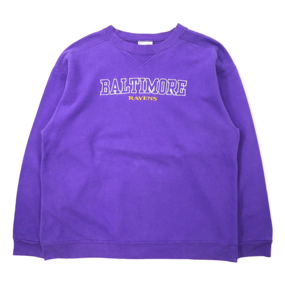 日本然リトテ-古着オンライン-reebok カナダ製 90年代 NFL BALTIOORE RAVENS 刺繍 スウェット XL パープル コットン 前V-reebok Canada Made 90's NFL BALTIOORE RAVENS Embroidery Sweatshirt XL Purple Cotton Front V