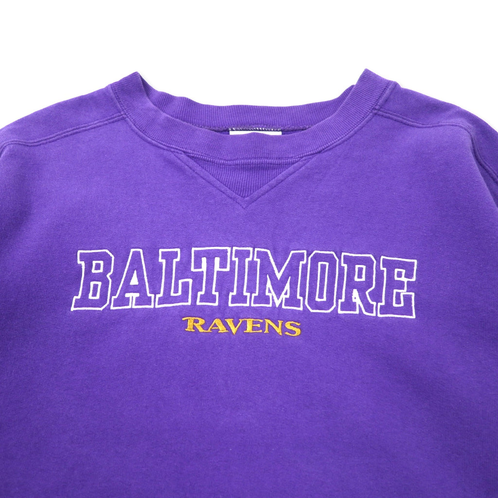 Reebok Made in Canada 90s NFL BALTIOORE RAVENS Embroidered Sweatshirt XL Purple Cotton Front V