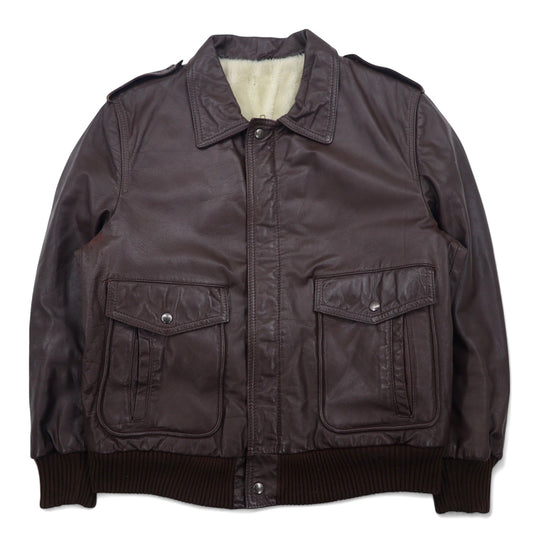 日本然リトテ-古着オンライン-Vintage Leather Flight Jacket 90年代 A-2 フライトジャケット レザージャケット L ブラウン 牛革 カウナッパ ボアライナー-Vintage Leather Flight Jacket 90's A-2 flight jacket leather jacket L brown cowhide cownappa boa liner