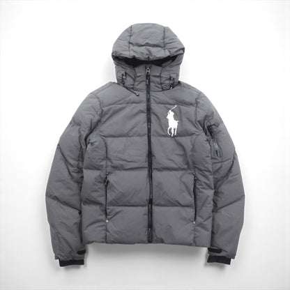 Polo Ralph Lauren ビッグポニー 刺繍 ダウンジャケット XS グレー フード着脱 ドローコード スタンドカラー