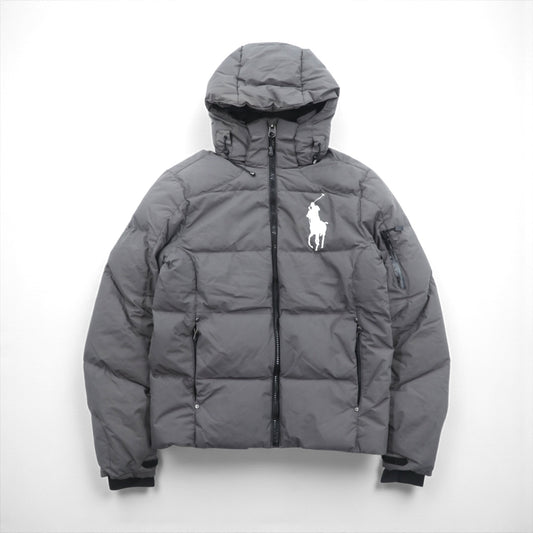 Polo Ralph Lauren ビッグポニー 刺繍 ダウンジャケット XS グレー フード着脱 ドローコード スタンドカラー