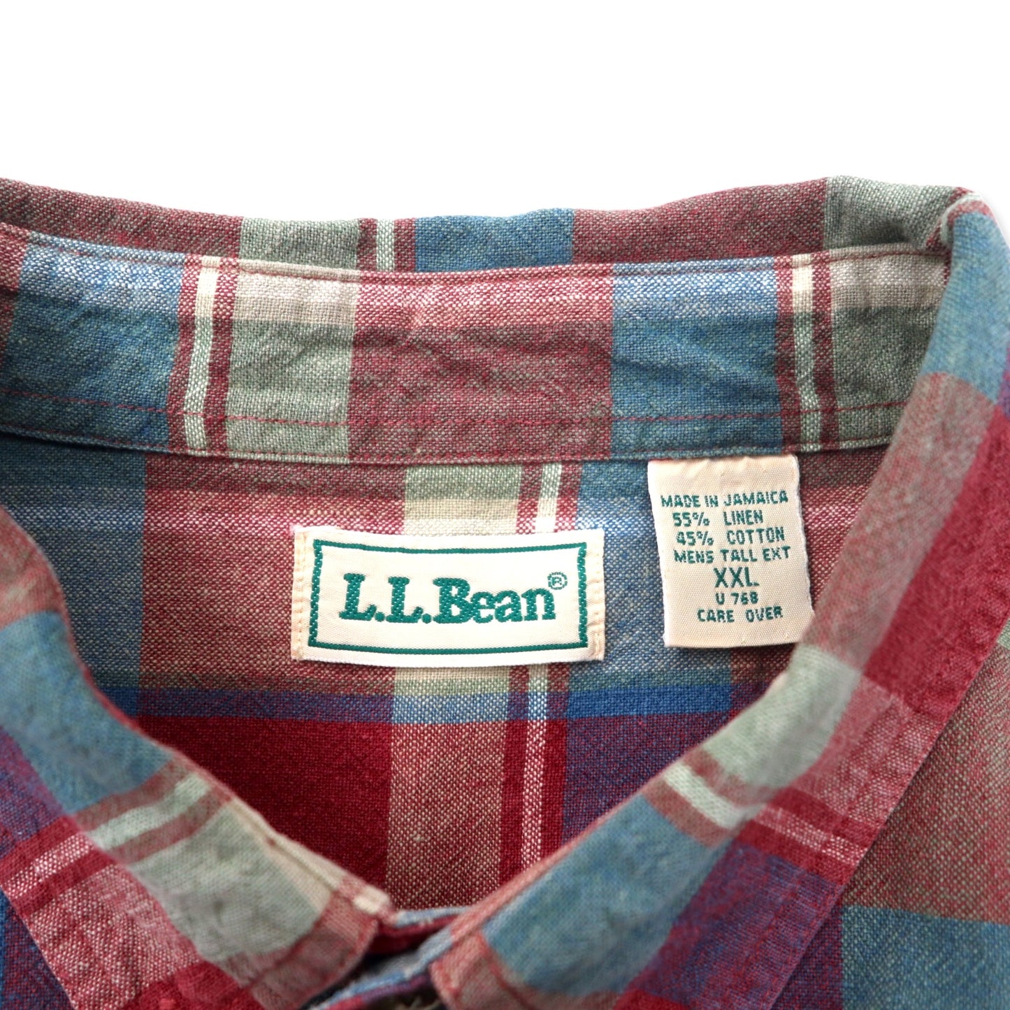 L.L.Bean 90年代 半袖 ボタンダウンシャツ XXL レッド コットン リネン混 ビッグサイズ ジャマイカ製