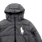 Polo Ralph Lauren ビッグポニー 刺繍 ダウンジャケット XS グレー フード着脱 ドローコード スタンドカラー