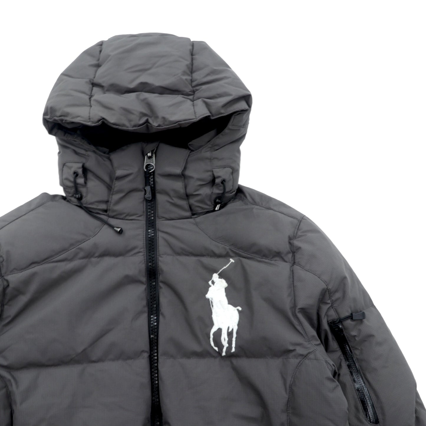 Polo Ralph Lauren ビッグポニー 刺繍 ダウンジャケット XS グレー フード着脱 ドローコード スタンドカラー