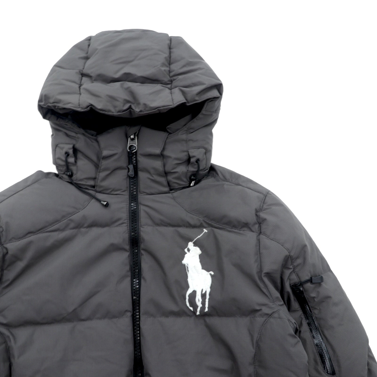 Polo Ralph Lauren ビッグポニー 刺繍 ダウンジャケット XS グレー フード着脱 ドローコード スタンドカラー