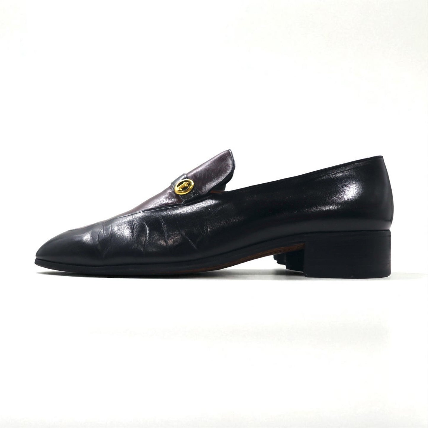 a.testoni Italian-made loafers, slip-on dress shoes, size 27cm, black leather and gold