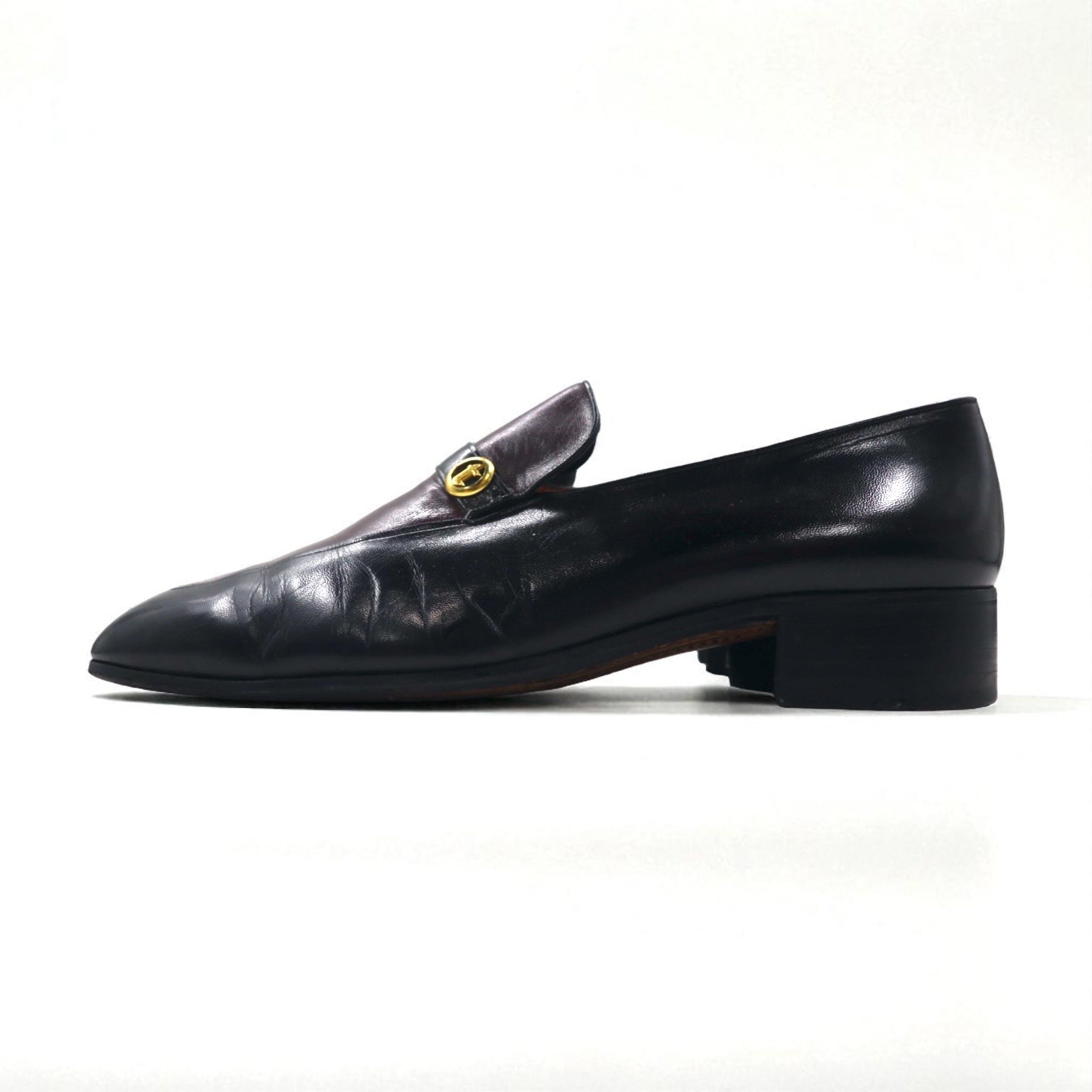 a.testoni Italian-made loafers, slip-on dress shoes, size 27cm, black leather and gold