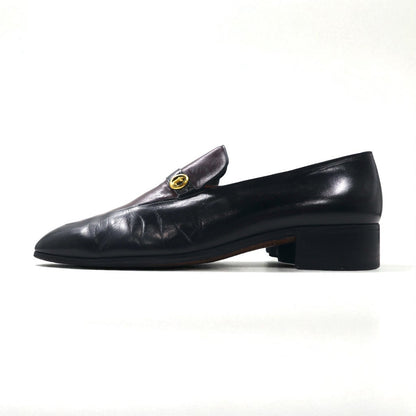 a.testoni Italian-made loafers, slip-on dress shoes, size 27cm, black leather and gold