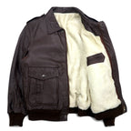 Vintage Leather Flight Jacket 90s A-2 Flight Jacket Leather Jacket L Brown Cowhide Cow Nappa Boa Liner