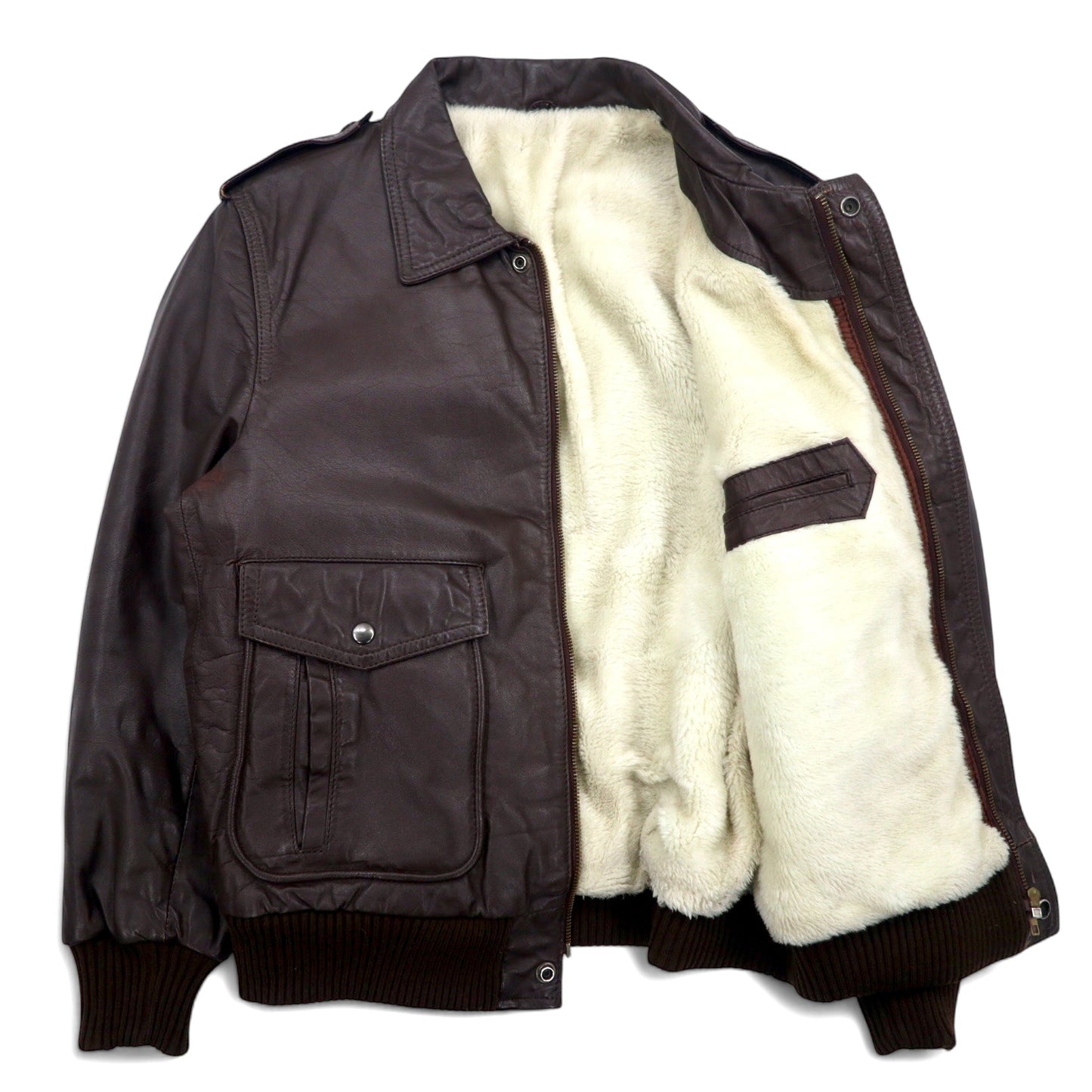 Vintage Leather Flight Jacket 90年代 A-2 フライトジャケット レザージャケット L ブラウン 牛革 カウナッパ ボアライナー