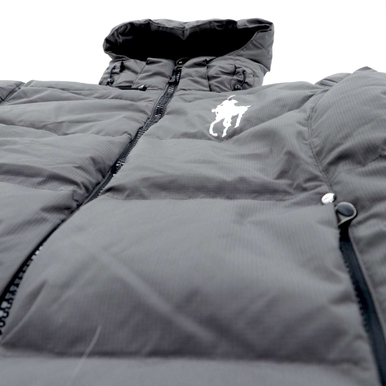 Polo Ralph Lauren ビッグポニー 刺繍 ダウンジャケット XS グレー フード着脱 ドローコード スタンドカラー