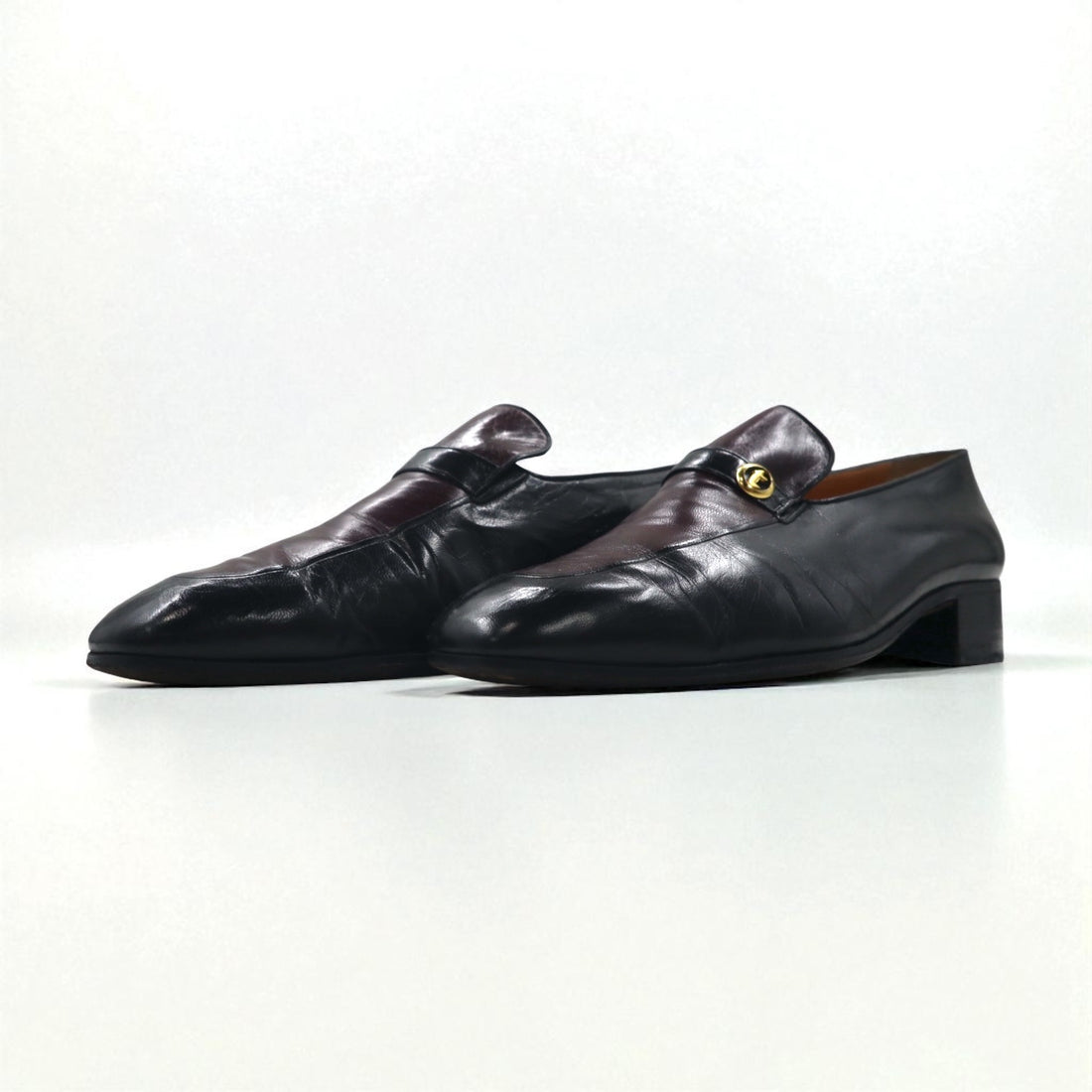 a.testoni Italian-made loafers, slip-on dress shoes, size 27cm, black leather and gold