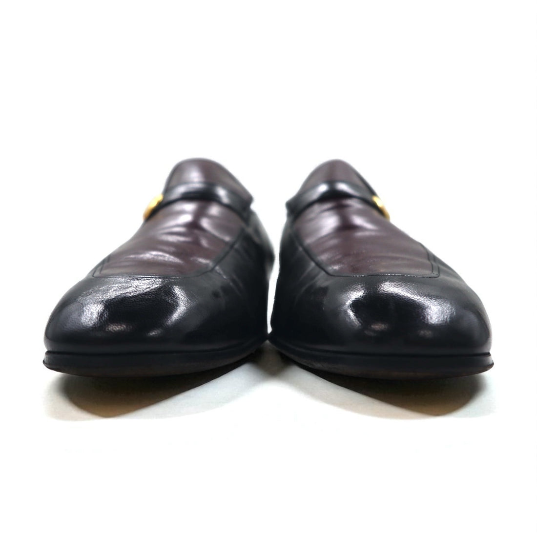 a.testoni Italian-made loafers, slip-on dress shoes, size 27cm, black leather and gold