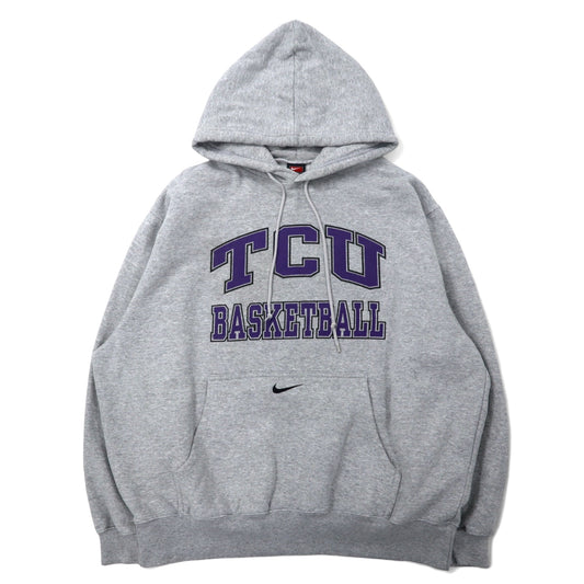 NIKE 90年代 カレッジ プリント プルオーバー パーカー XL グレー コットン TEAMタグ NCAA TCU BASKETBALL アーチロゴ