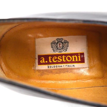 a.testoni Italian-made loafers, slip-on dress shoes, size 27cm, black leather and gold
