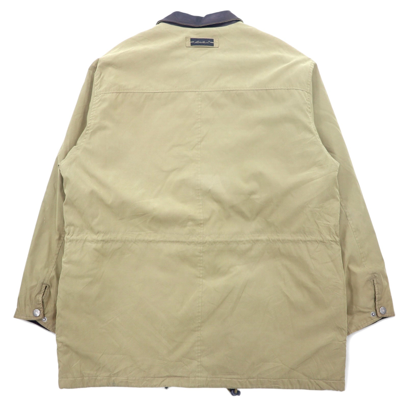 Eddie Bauer 90年代 ピーチスキン ハンティングジャケット XL ベージュ ポリエステル 襟レザー ドローコード キルティングライナー