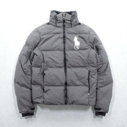 Polo Ralph Lauren ビッグポニー 刺繍 ダウンジャケット XS グレー フード着脱 ドローコード スタンドカラー