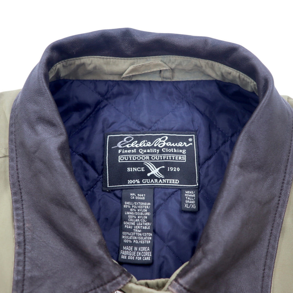 Eddie Bauer 90年代 ピーチスキン ハンティングジャケット XL ベージュ ポリエステル 襟レザー ドローコード キルティングライナー