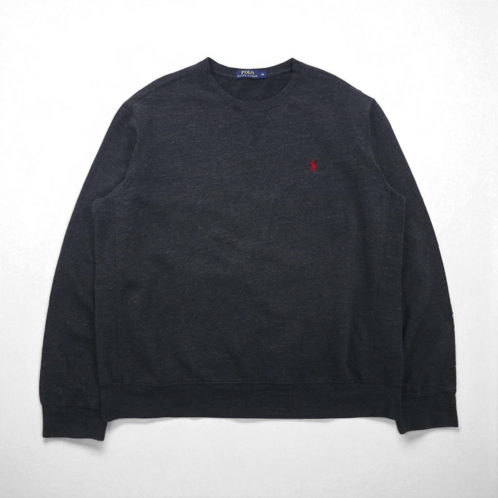 Polo Ralph Lauren XL Grey Cotton V-Neck Sweatshirt with Small Pony Embroidery