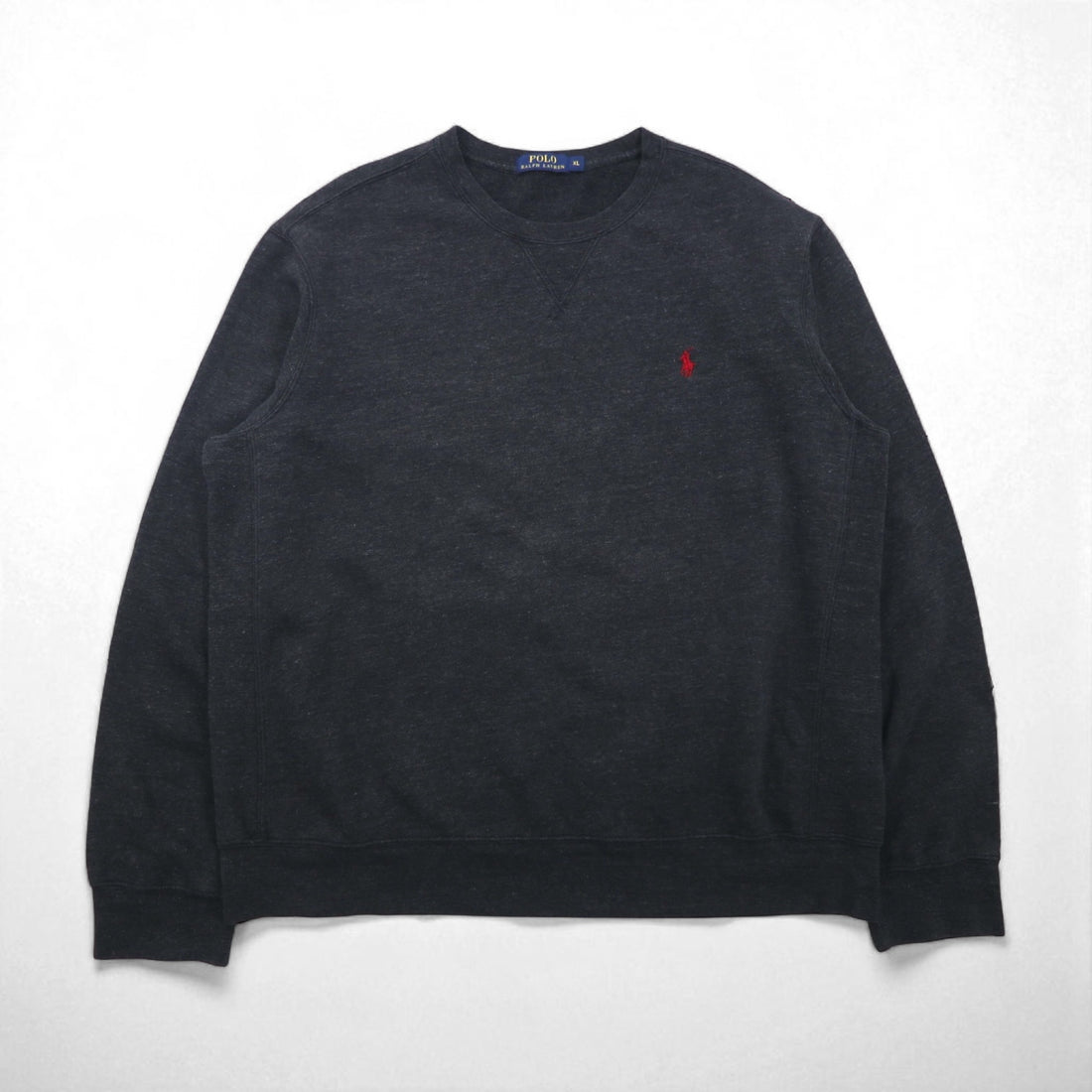Polo Ralph Lauren XL Grey Cotton V-Neck Sweatshirt with Small Pony Embroidery
