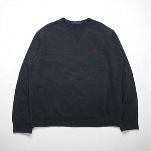 Polo Ralph Lauren 前V スウェット トレーナー XL グレー コットン スモールポニー刺繡
