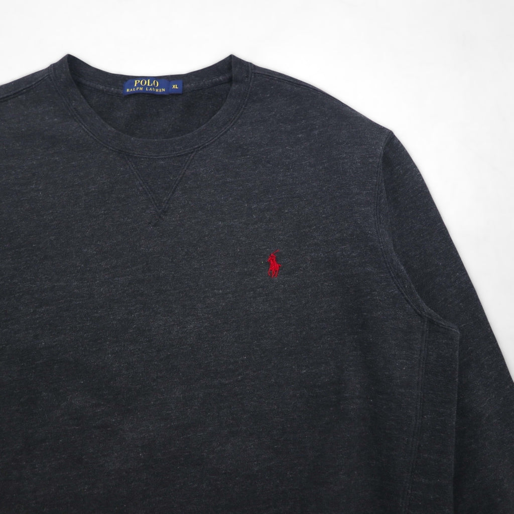 Polo Ralph Lauren XL Grey Cotton V-Neck Sweatshirt with Small Pony Embroidery