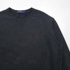 Polo Ralph Lauren XL Grey Cotton V-Neck Sweatshirt with Small Pony Embroidery