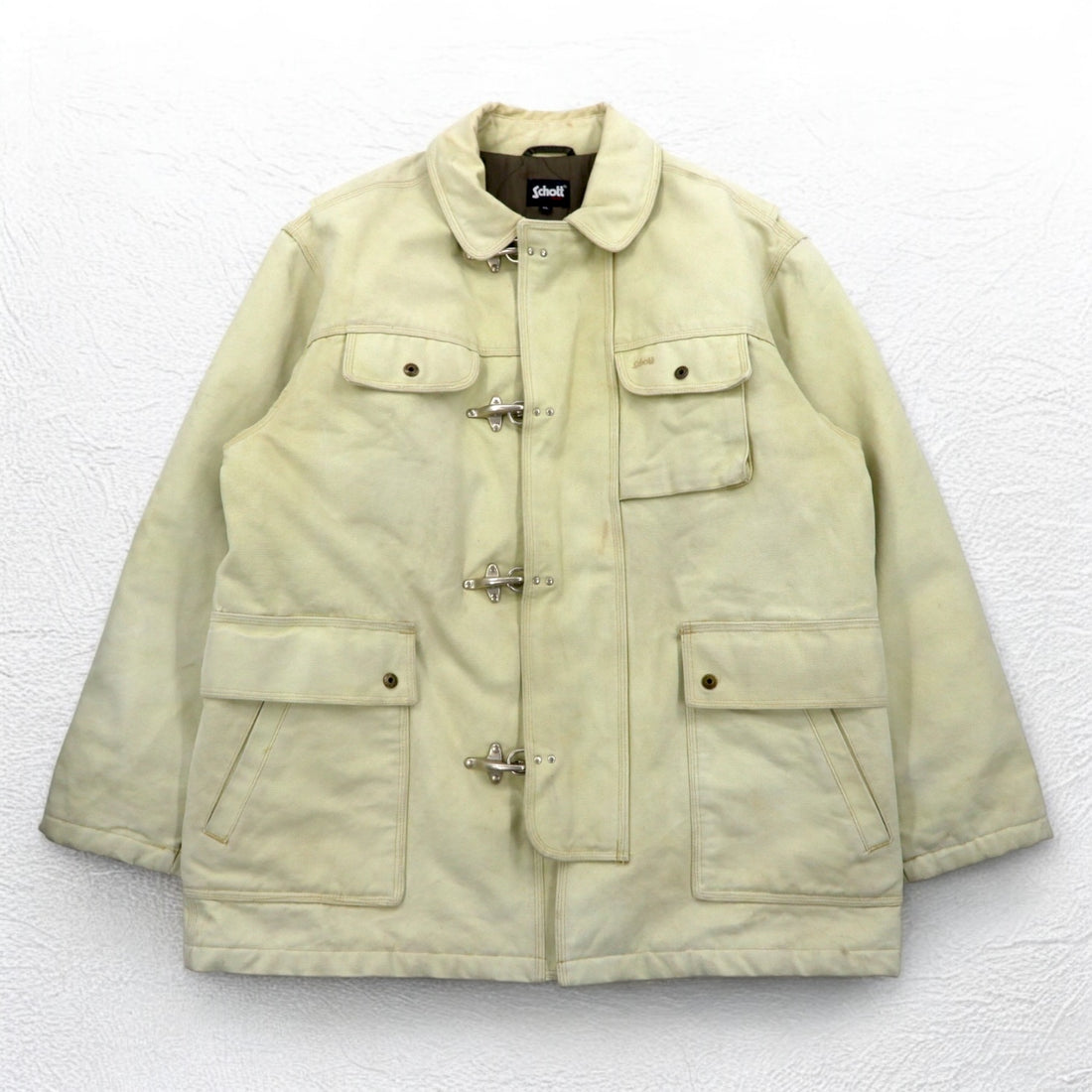 Schott Fireman Jacket Duck Work Jacket Coverall XL Beige Padded Quilted Liner