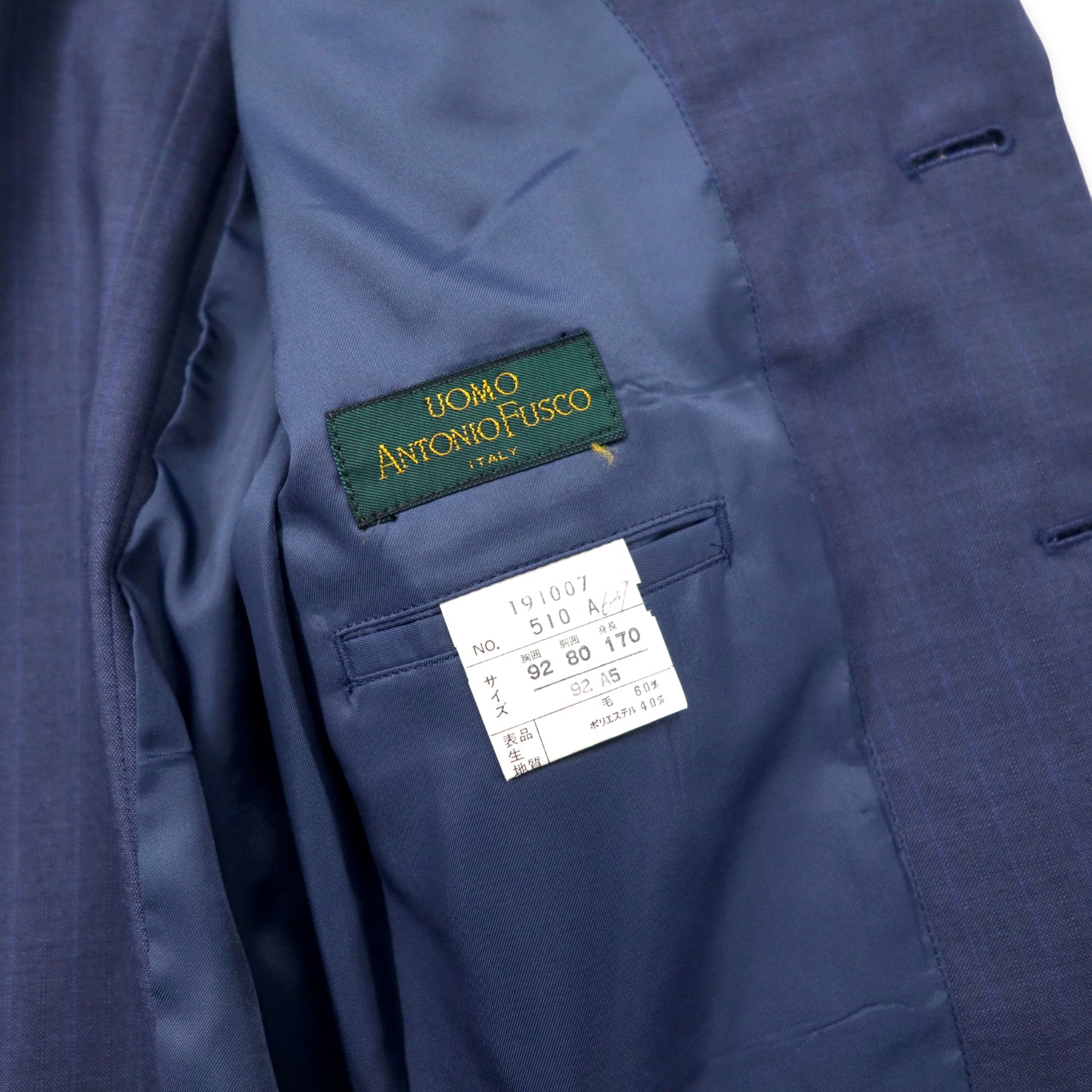 UOMO ANTONIO FUSCO ITALY 2B Suit Setup 170 Navy CHECKED Wool