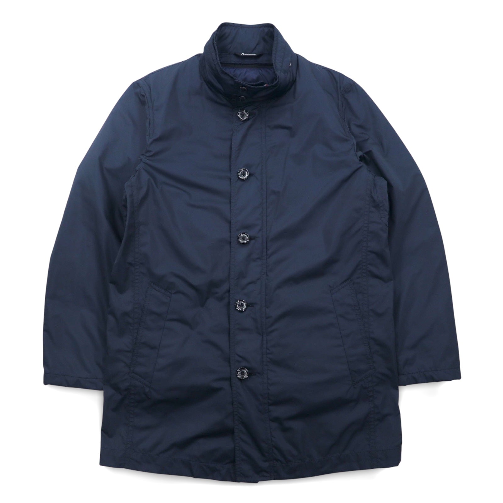 Aquasqutum Stand Collar Coat M Navy Silk Blend Padded Quilted Vest Removable