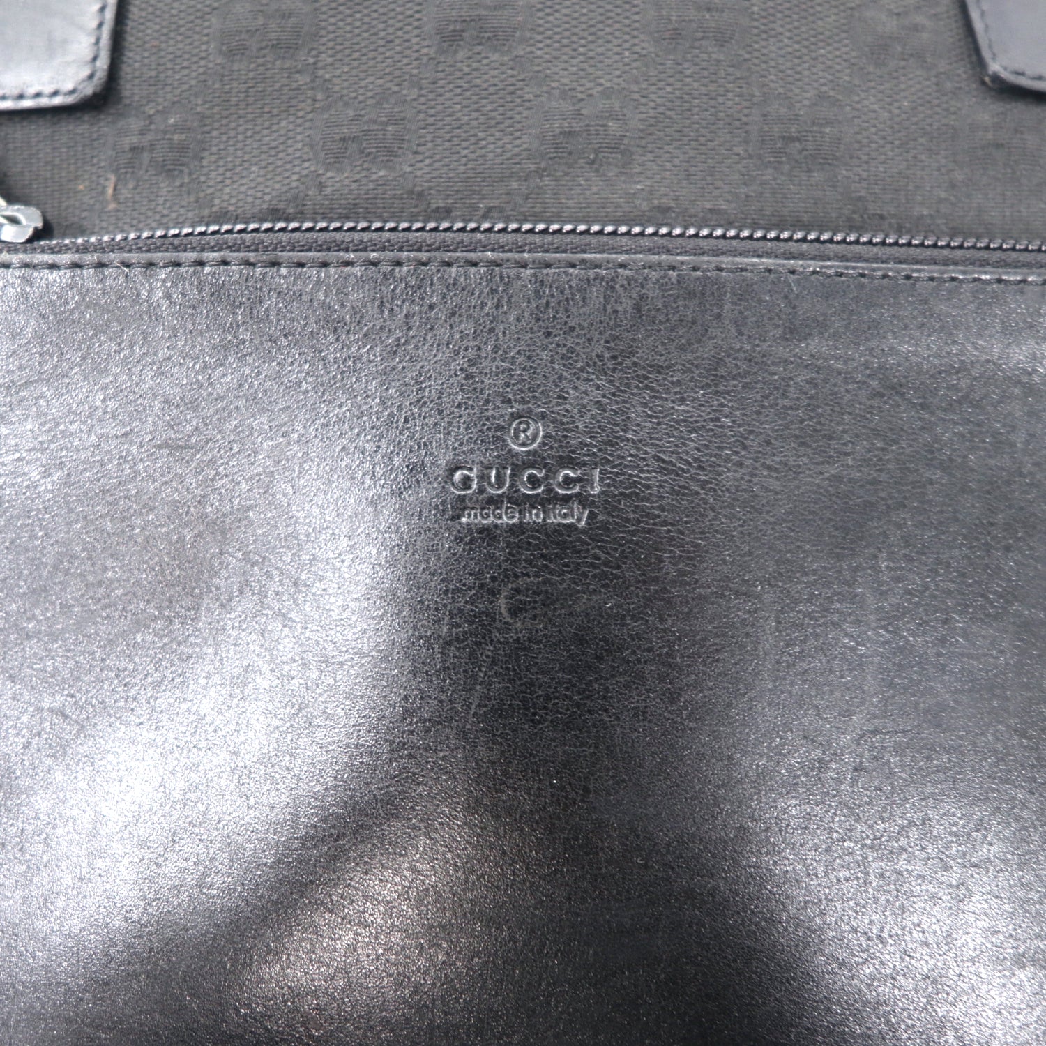 GUCCI GG Denim Canvas Tote Bag Black Leather Switch 28892 Italian 