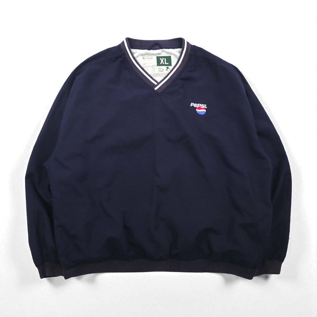 PEPSI 90s Piste Nylon Pullover Jacket, XL, Navy, Waterproof, Single-Point Embroidery, Wear Guard
