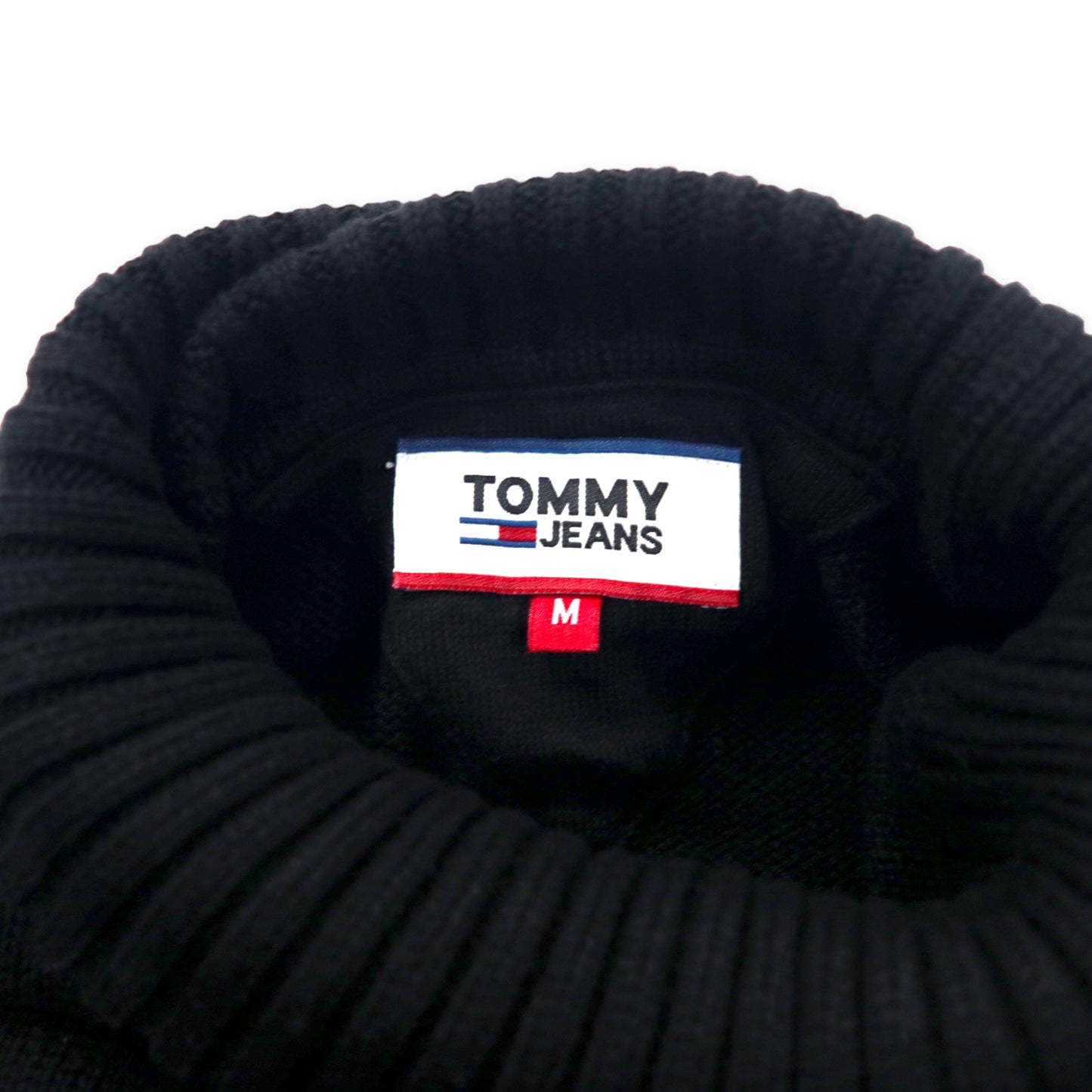 TOMMY JEANS タートルネック ニット セーター M ブラック コットン ロゴ刺繍 MW12656